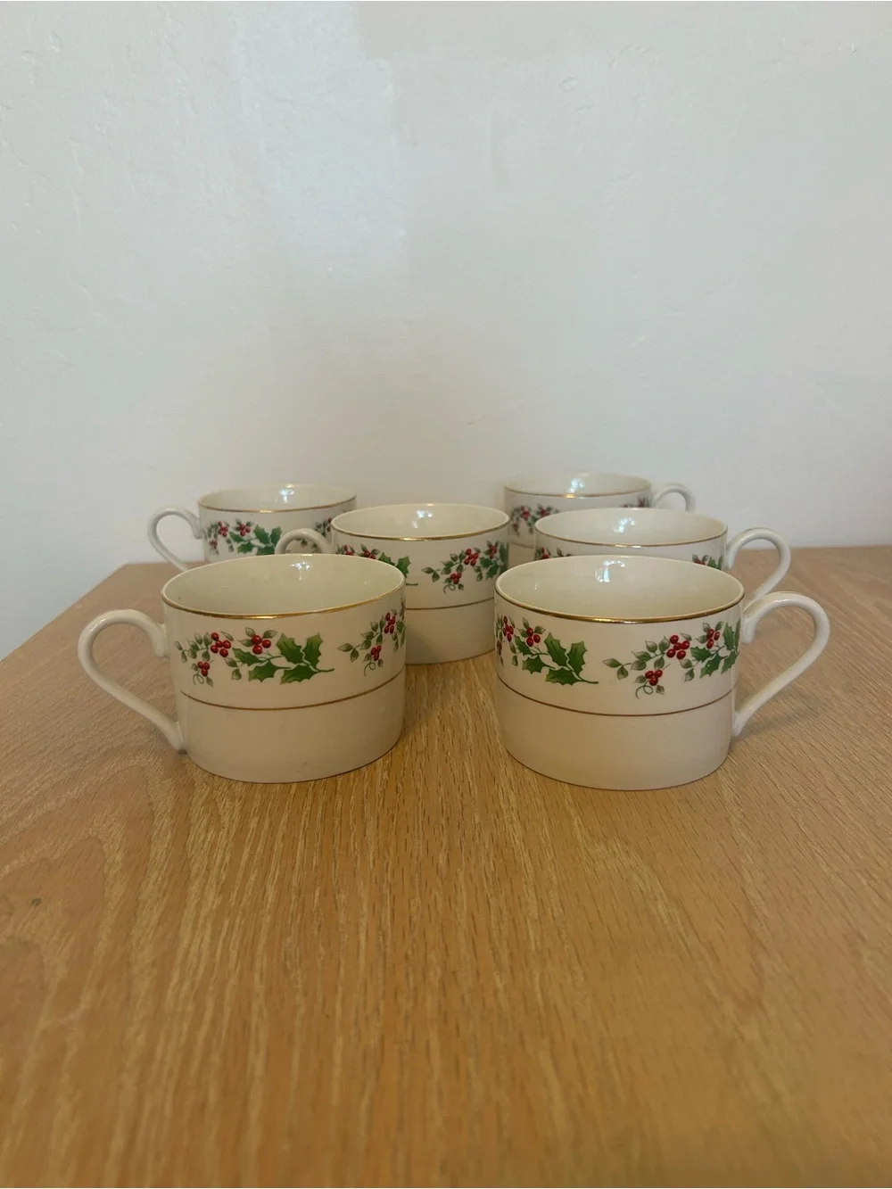 Gibson White Ceramic Teacup Set with Green Holly and Red Berries